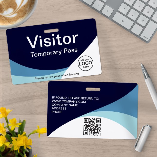 Corporate Visitor Pass Custom QR Code Blue ID Badge (Creator Uploaded)