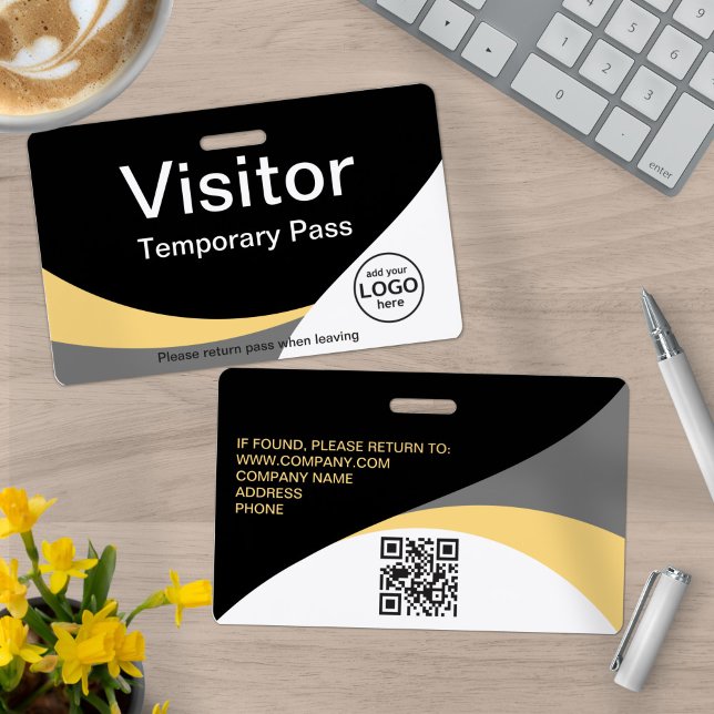 Corporate Visitor Pass Custom QR Code Yellow Grey ID Badge (Creator Uploaded)