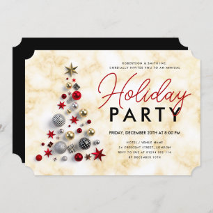 Corporate Xmas Tree Holiday Party Marble Gold Invitation