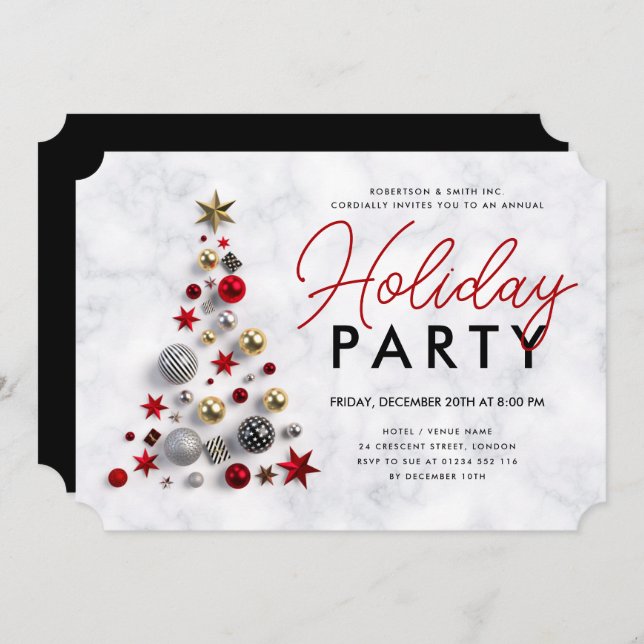 Corporate Xmas Tree Holiday Party Marble Invitation (Front/Back)