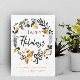 Corporate Yellow Black Wreath Happy Holidays Card