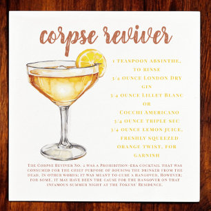 Corpse Reviver Cocktail Drink Recipe Card Napkin