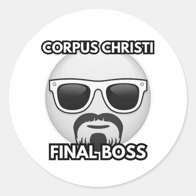 Corpus Christi Final Boss Cool Emoji Classic Round Sticker (Front)