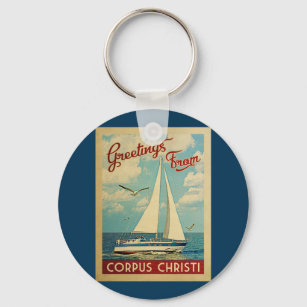 Corpus Christi Sailboat Vintage Travel Texas Key Ring