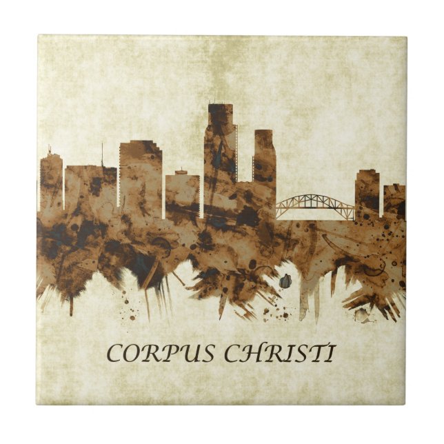 Corpus Christi Texas Cityscape Ceramic Tile (Front)