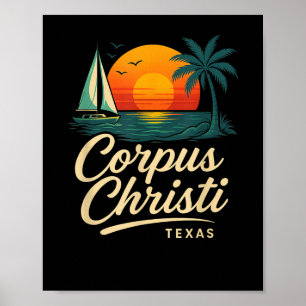 Corpus Christi Texas Sunset Sailboat Beach Design Poster