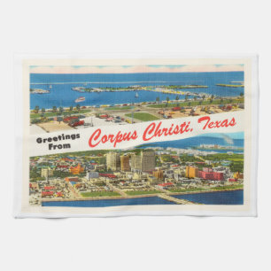 Corpus Christi Texas TX Vintage Travel Souvenir Tea Towel