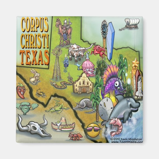 Corpus Christi Tx Cartoon Map Magnet (Front)