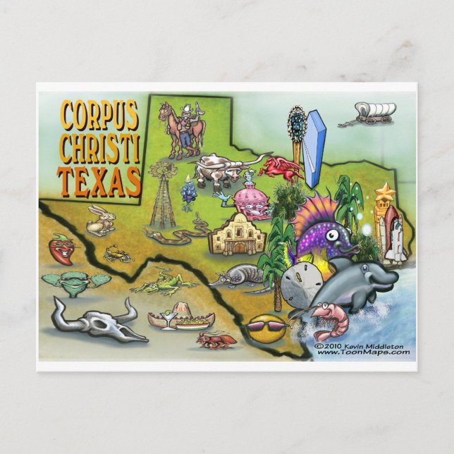 Corpus Christi Tx Cartoon Map Postcard (Front)