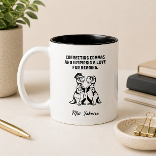 Correcting Commas Love for Reading Educator Style Two-Tone Coffee Mug