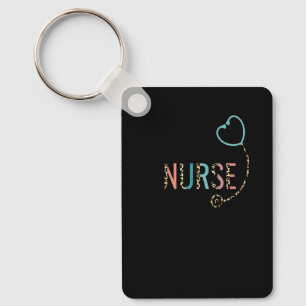 Correctional Nurse Jail Leopard Stethoscope Heart Key Ring