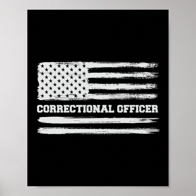 Correctional Officer American Flag Thin Silver Poster (Front)