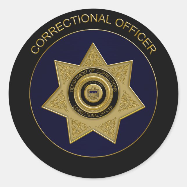 Correctional Officer Badge,Gold 2-Round Sticker (Front)