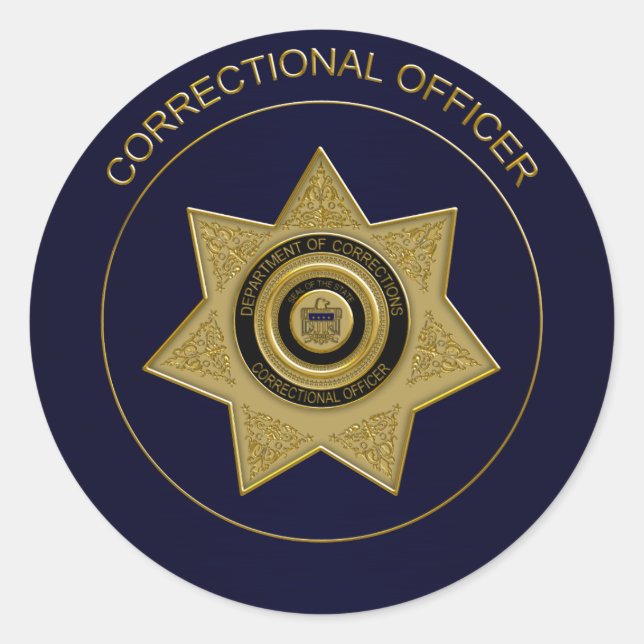 Correctional Officer Badge,Gold-Blue-Round Sticker (Front)