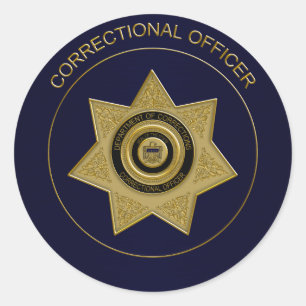 Correctional Officer Badge,Gold-Blue-Round Sticker