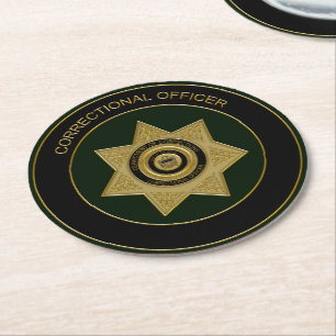 Correctional Officer Badge, Grn-Gol-Round Coasters