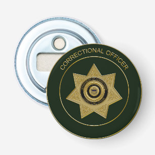 Correctional Officer Badge Grn-Round Bottle Opener