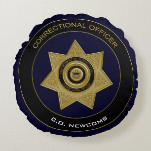 Correctional Officer Badge, Round Pillow-Gold Cushion