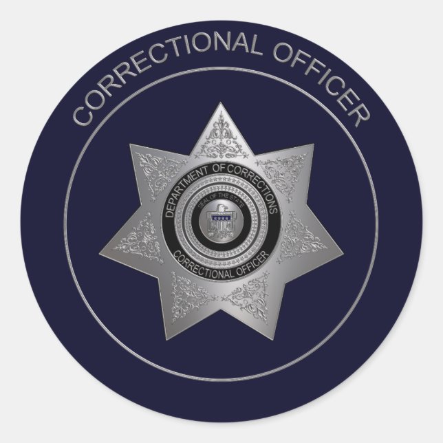 Correctional Officer Badge,Silver 1-Round Sticker (Front)