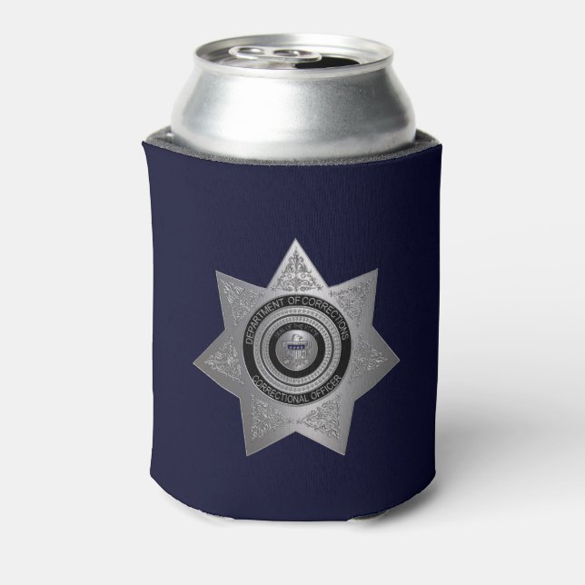 Correctional Officer Badge,Silver Blue-Can Cooler (Can Back)