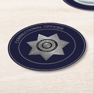 Correctional Officer Badge, Silvr-1-Round Coasters