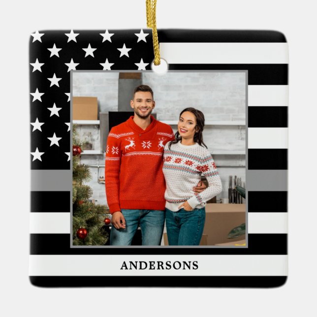 Correctional Officer Custom Photo Grey Christmas  Ceramic Ornament (Front)