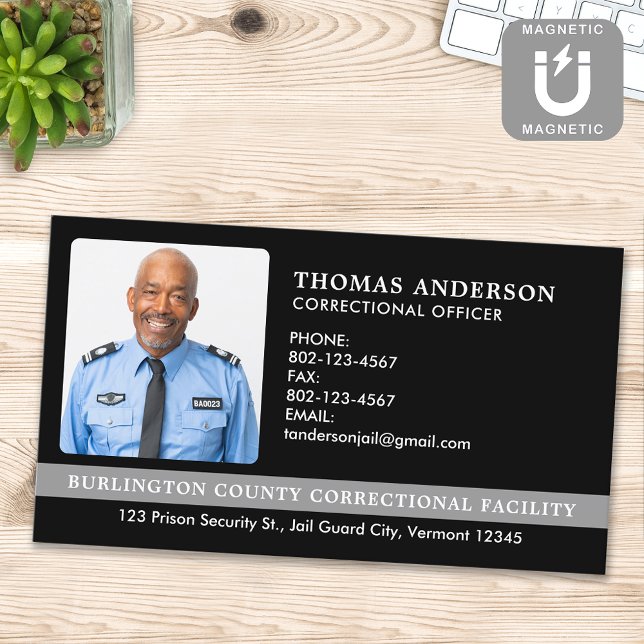 Correctional Officer Custom Photo Prison Security Magnetic Business Card (Creator Uploaded)
