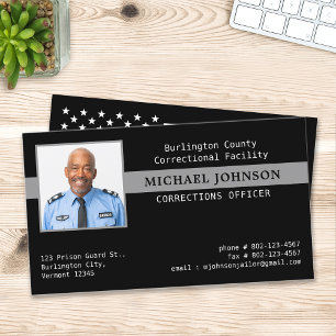 Correctional Officer Custom Photo Thin Grey Line Business Card
