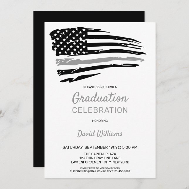 Correctional Officer Graduation Thin Grey Line Invitation (Front/Back)