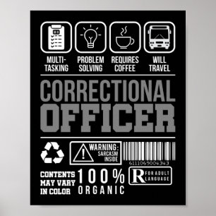 Correctional Officer Warning Thin Silver Line Poster