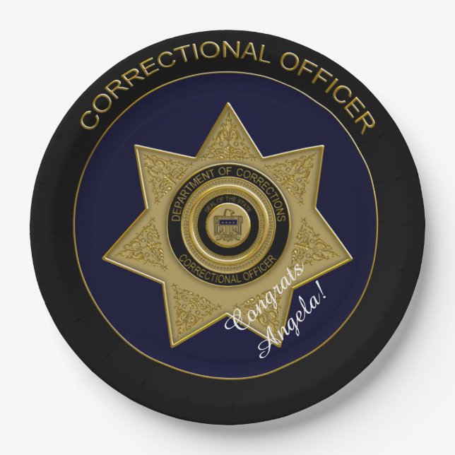 Correctional Officers Badge, Gold 02-Paper Plates (Front)