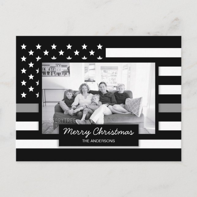 Correctional Thin  Gray Line American Flag Photo Holiday Postcard (Front)