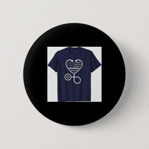 Corrections Nurse Thin Grey Line Heart Flag 6 Cm Round Badge
