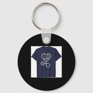 Corrections Nurse Thin Grey Line Heart Flag Key Ring
