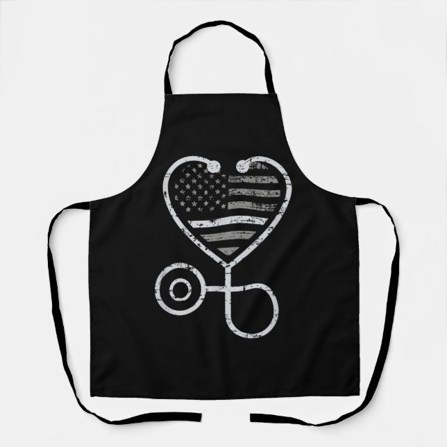 Corrections Nurse Thin Grey Line Heart US Flag Apron (Front)