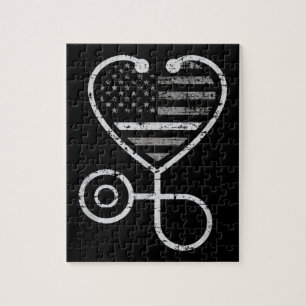 Corrections Nurse Thin Grey Line Heart US Flag Jigsaw Puzzle
