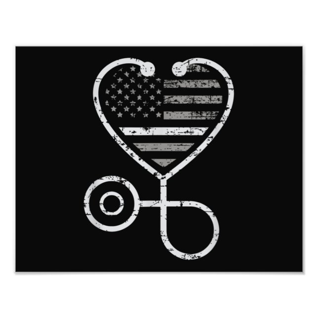 Corrections Nurse Thin Grey Line Heart US Flag Photo Print (Front)