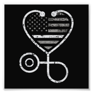 Corrections Nurse Thin Grey Line Heart US Flag Photo Print