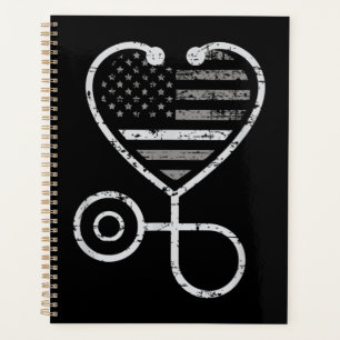 Corrections Nurse Thin Grey Line Heart US Flag Planner