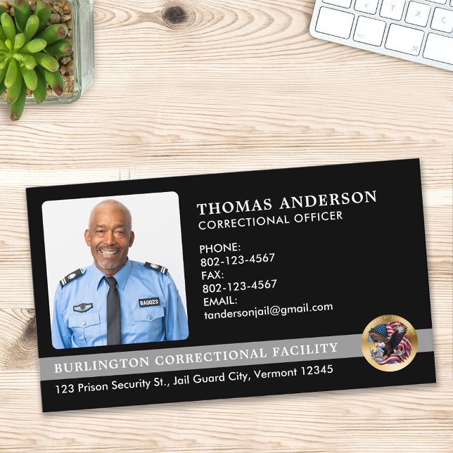 Corrections Officer Custom Photo Prison Guard Logo Business Card (Creator Uploaded)