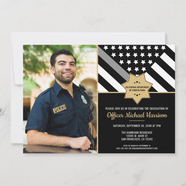 Corrections Officer Graduation Party Flag Photo Invitation (Front)