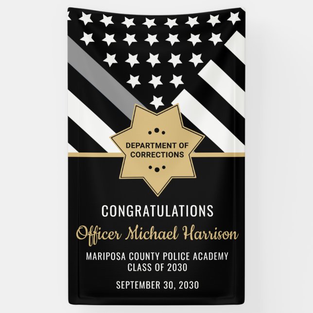 Corrections Officer Graduation Party Silver Line Banner (Vertical)
