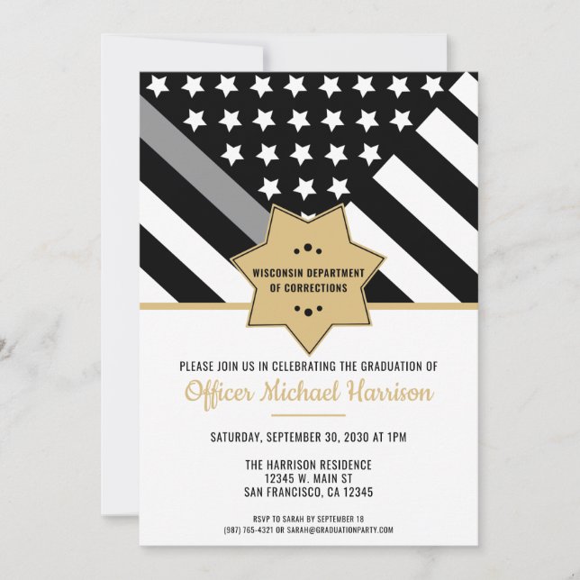 Corrections Officer Graduation Party Silver Line Invitation (Front)