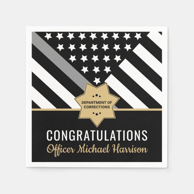 Corrections Officer Graduation Party Silver Line Napkin (Front)