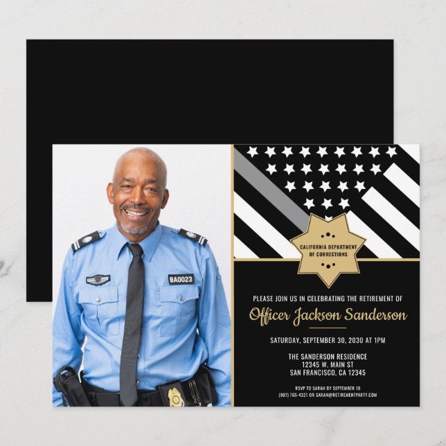 Corrections Officer Retirement Silver Line Photo Invitation (Front/Back)