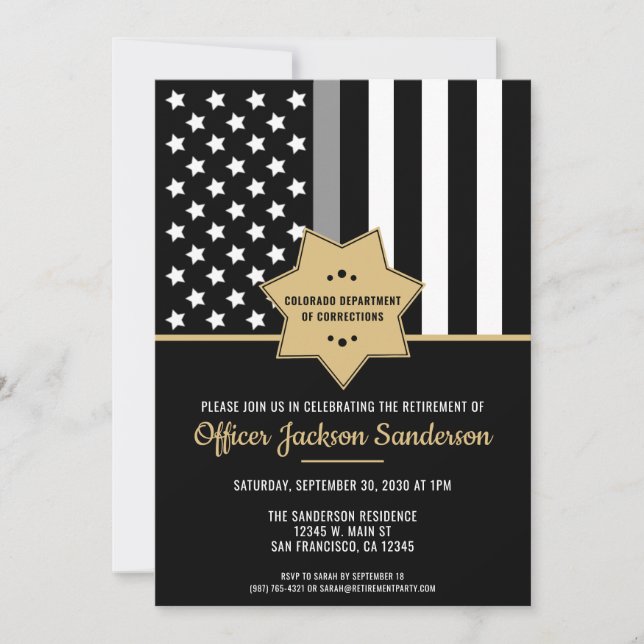 Corrections Officer Retirement Thin Silver Line Invitation (Front)