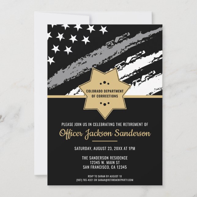 Corrections Officer Retirement Thin Silver Line Invitation (Front)