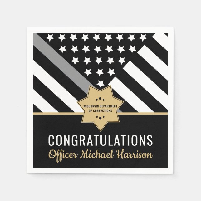 Corrections Officer Silver Line Graduation Party Napkin (Front)
