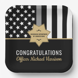 Corrections Officer Silver Line Graduation Party Paper Plate