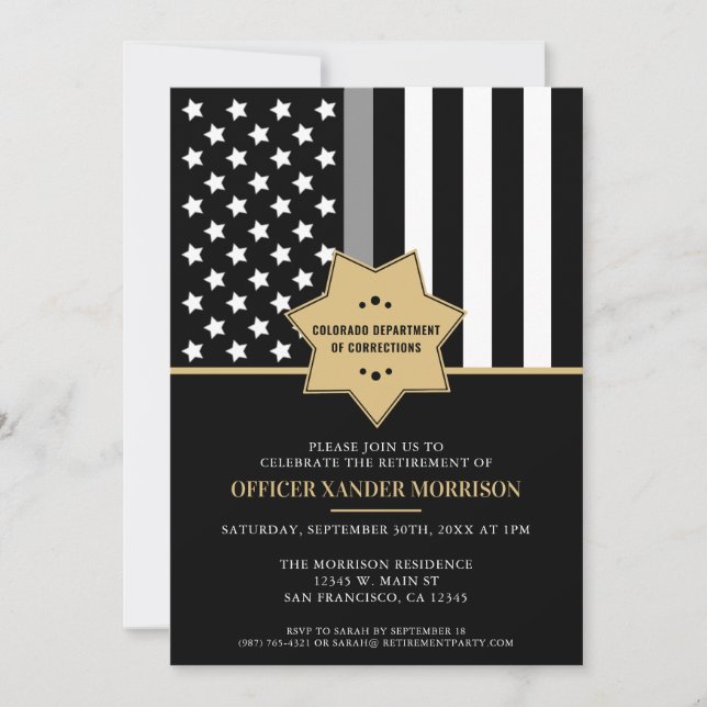 Corrections Officer Silver Line Retirement Party Invitation (Front)